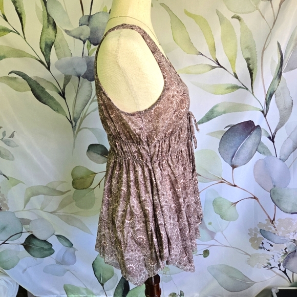 MICHAEL KORS | Floral Paisley Sleeveless Top In Taupe/Purple/Brown sz S - Picture 5 of 9